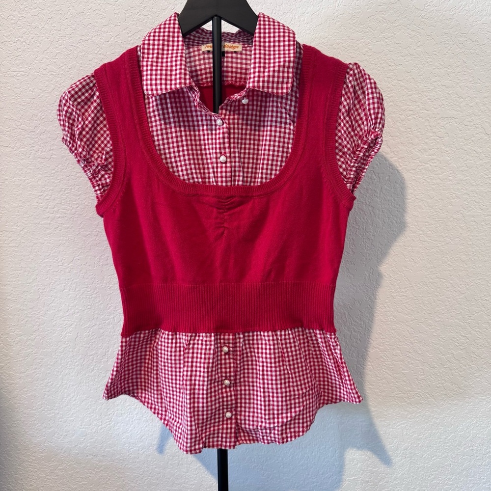 Love By Design Red and White Gingham Blouse